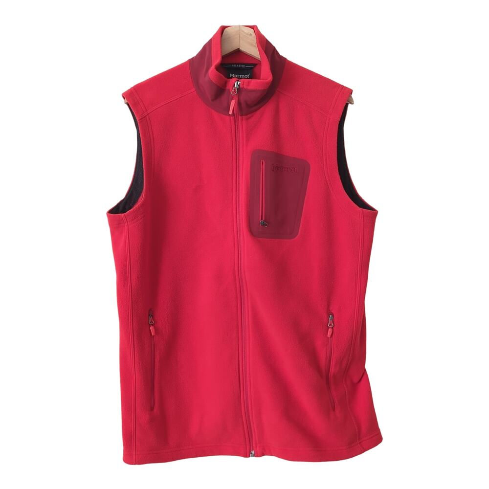 Marmot Polartec Red Full Zip Fleece Vest Mens Size Large Microfleece‎ Warm Layer